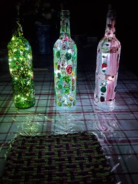 Hand Crafted Colorful Dot Bottle Lights - Green, Clear, Pink